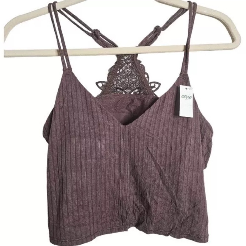 Aerie Brown Lace Ribbed Cropped Top NWT  Medium